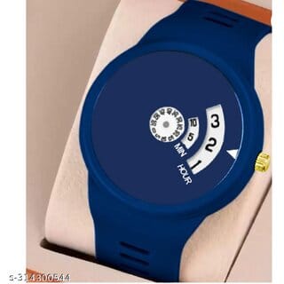HRV Blue Fancy Hands Round Pu Boy and Men Watch