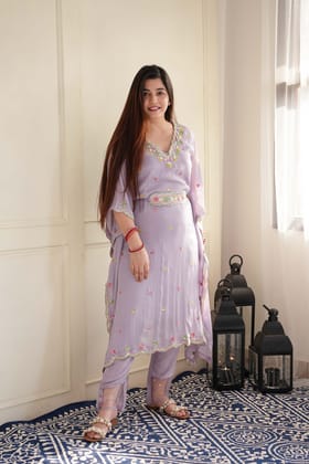 Simar Lavender Embroidered Kaftan Set-L