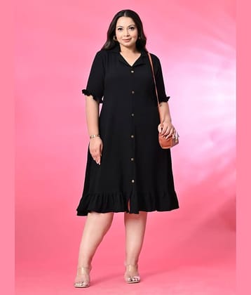 PrettyPlus by Desinoor.com Women Polyester Self Design A-line Dress ( Black )
