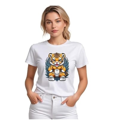 Women's Polyester Solid Printed Round Neck Half Sleeve T-Shirt (White, S)-PID55653