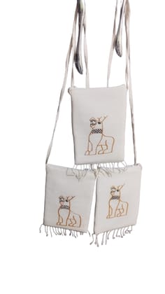 Handcrafted Off-White Sling Bag with Traditional Embroidery - Stylish Mobile & Coin Pouch