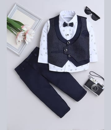 Fourfolds Boys Cotton Blend Suit ( Pack of 1 , Navy Blue )