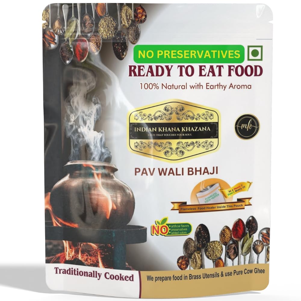 Pav Wali Bhaji 300gm | No Added Preservative and Colours| Serve Hot Anytime Anywhere with our Flameless Food Heater inside the Pack | Indian Tasty Flavour Ready to Eat Food Pav Wali Bhaji