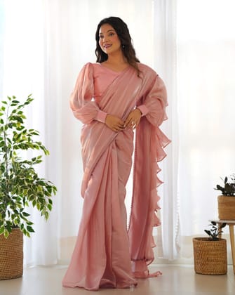 Ready to Wear Pre-draped Saree with Fully Stitched Blouse in Jimmy Choo Fabric-xs