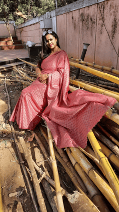 Katan Dupion Silk Pink Saree Handcrafted
