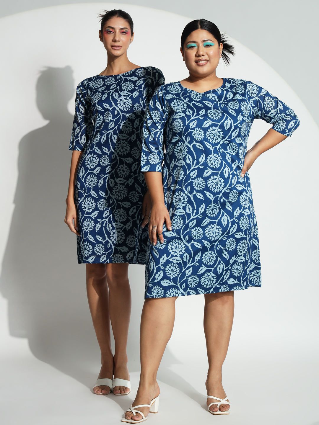 A line Printed Dress - Blue-S