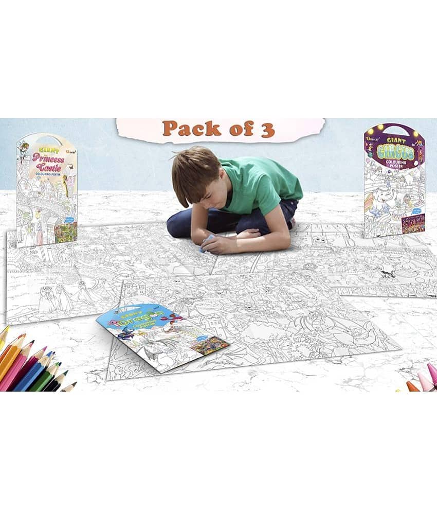 GIANT PRINCESS CASTLE COLOURING POSTER, GIANT CIRCUS COLOURING POSTER and GIANT DRAGON COLOURING POSTER | Set of 3 Posters I Happy Coloring Combo