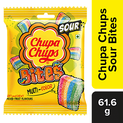 Chupa Chups Sour Bites - Mixed Fruit Flavour, Soft & Chewy Toffee, 61.6 g