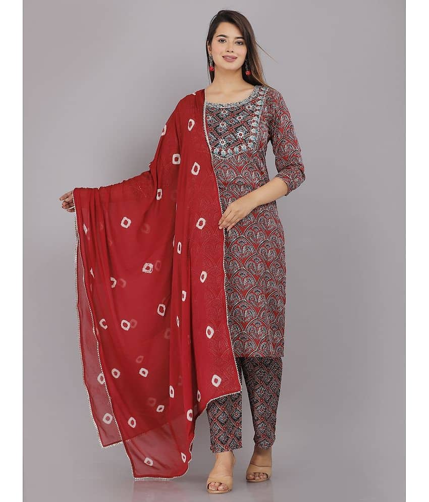 JC4U - Maroon Straight Cotton Women's Stitched Salwar Suit ( Pack of 1 )