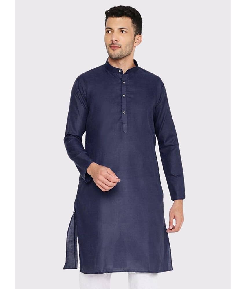 Maharaja - Navy Blue Cotton Blend Men's Regular Kurta ( Pack of 1 )