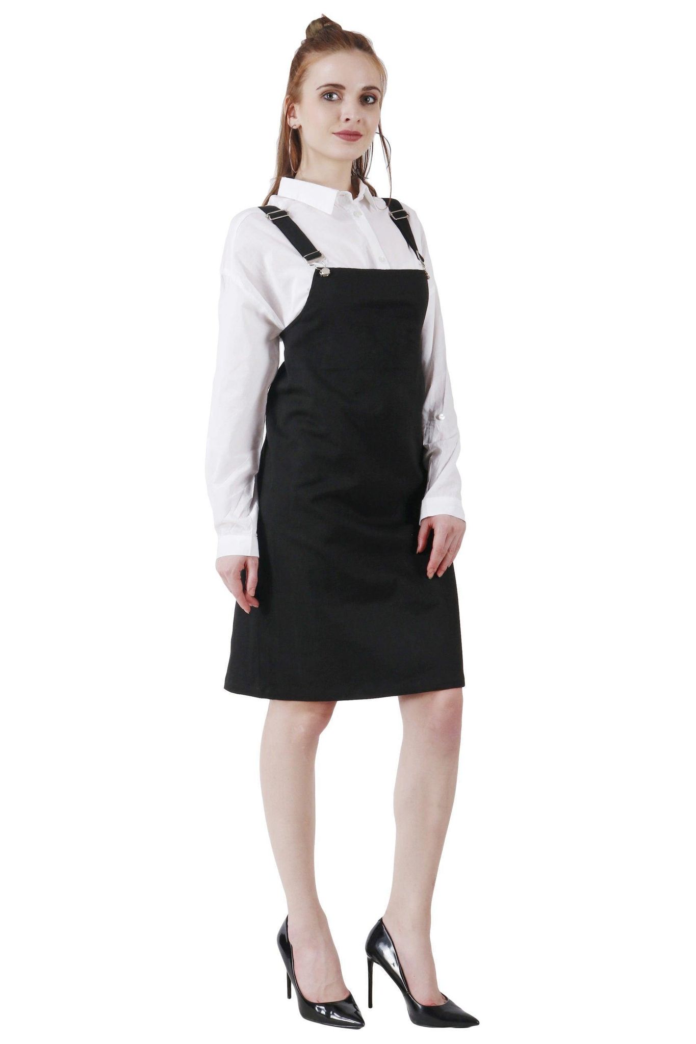 Black Solid Skirt Dungaree-L / Black