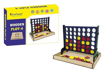 Braintastic Wooden Board Game of 4 Grid Game or Get 4-in-A-Row | Plot 4 Strategy Game Party & Fun Game for Home Travel Super Fun to Play 2-4 Players Age 8+ Years (Plot 4)