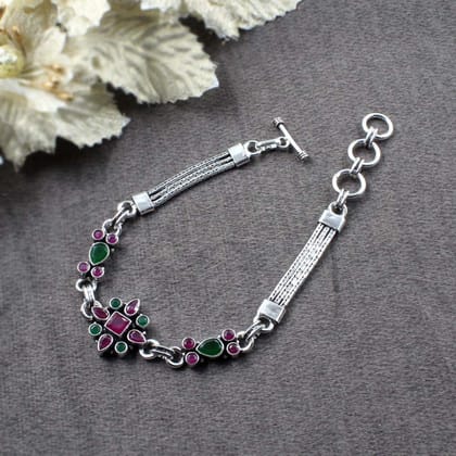 Authentic Look Real Sterling Silver Cut Stone Oxidized Bracelet Gift For Girls Women