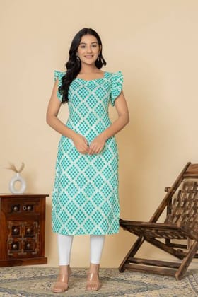 Women Printed Pure Cotton Straight Kurta  (White)