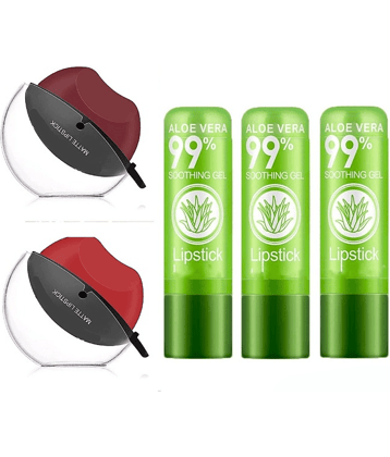 Guriya 3Pcs Tinted Lip Balms Ph Lip Color Changing Lipstick Balm & 2 Lip Tint Plumper (Set Of 5)