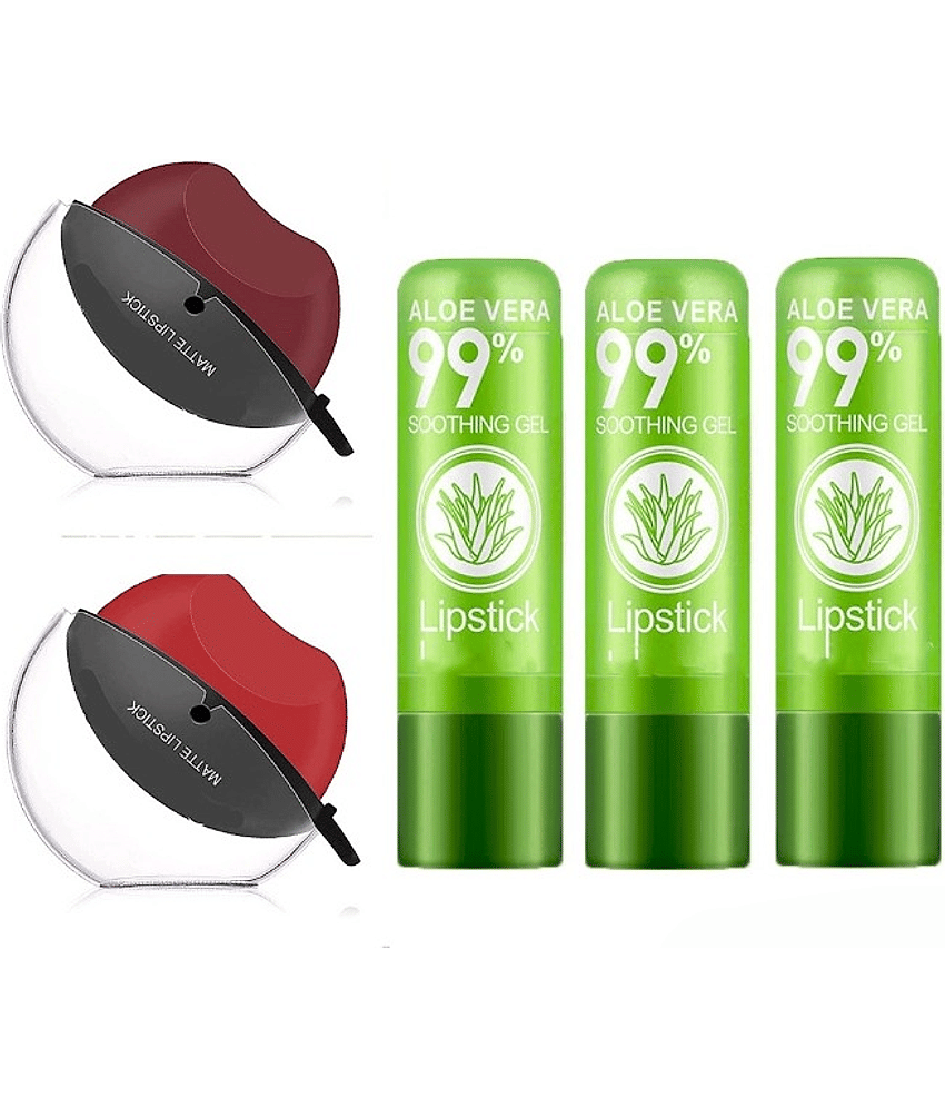 Guriya 3Pcs Tinted Lip Balms Ph Lip Color Changing Lipstick Balm & 2 Lip Tint Plumper (Set Of 5)