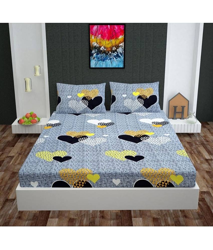 Neekshaa Cotton Abstract Fitted Fitted bedsheet with 2 Pillow Covers ( Double Bed ) - Gray