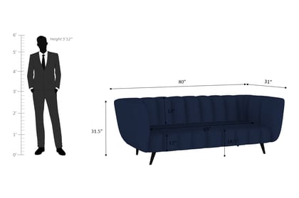 Wakeup India Mushy Premium Fabric Sofa Set | 3 Seater Sofa | Pocket Spring Cushion | Padded Cushioned Armrest | Polished Wooden Leg (Berry Blue, Seating-3) | 1 Year Warranty