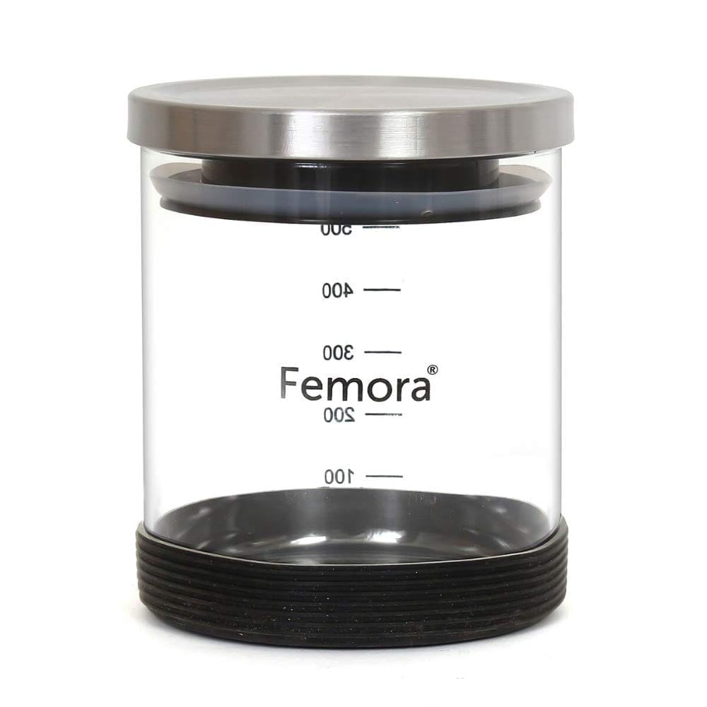 Femora Borosilicate Glass Air-Tight Jar with Silicon Base with Metallic Lid, 500 ML, Set of 01, Free Replacement of Lids