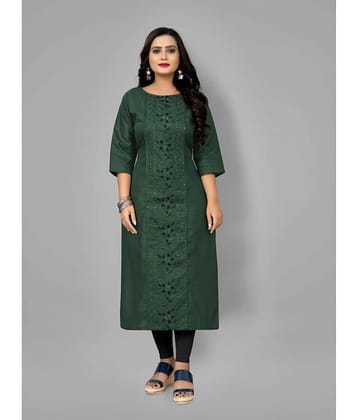 RIAANA - Green Cotton Blend Women's Straight Kurti ( Pack of 1 )