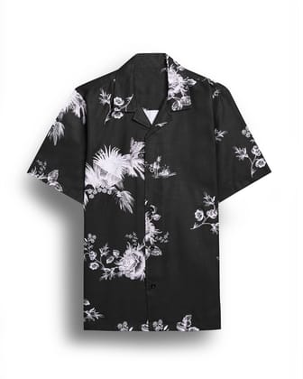 "Bold and Dapper: Blacky Floral Printed Linen Shirt for Men by GlamaStitch"-S