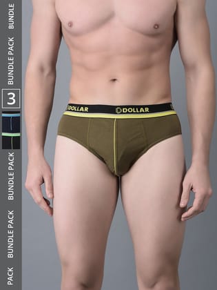 Men's Assorted Pack of 3 Combed Cotton Solid Brief With Illuminating Waistband Logo