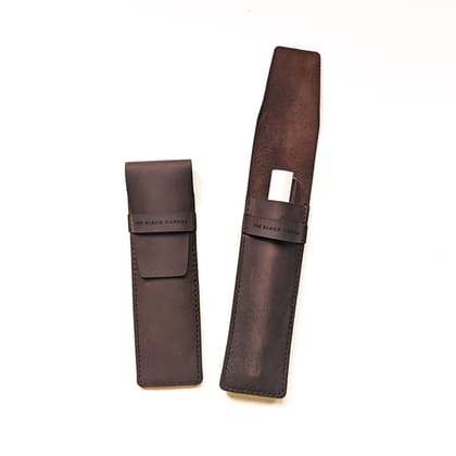 Single Leather Pen Sleeve - Rustic Brown Waxy