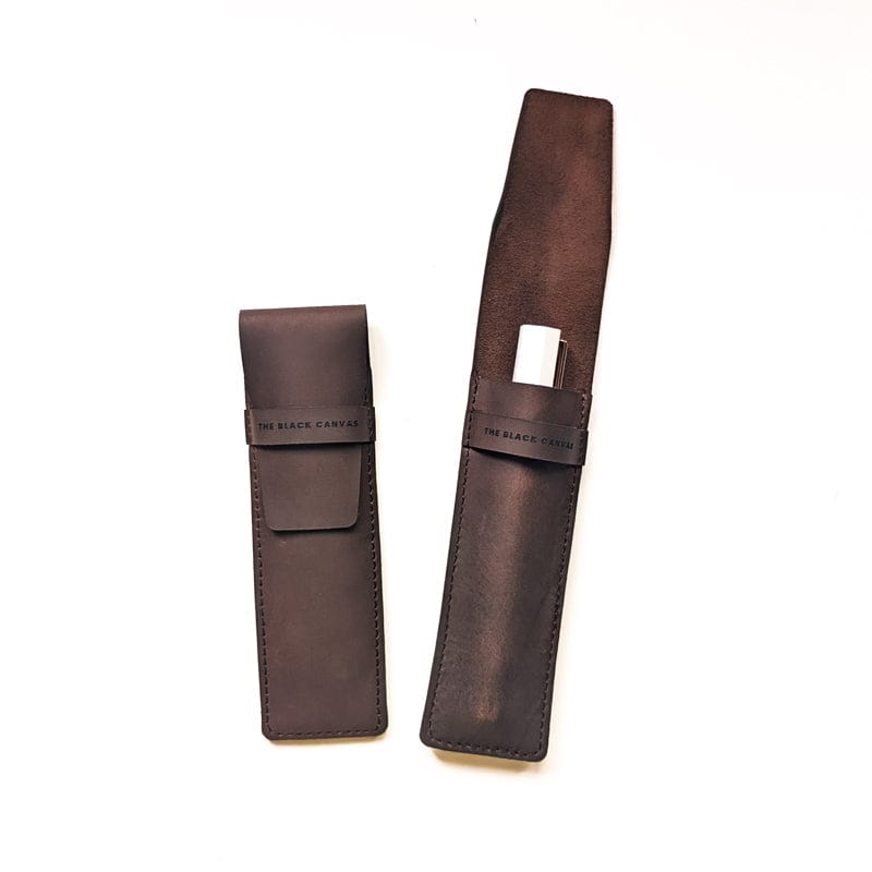Single Leather Pen Sleeve - Rustic Brown Waxy