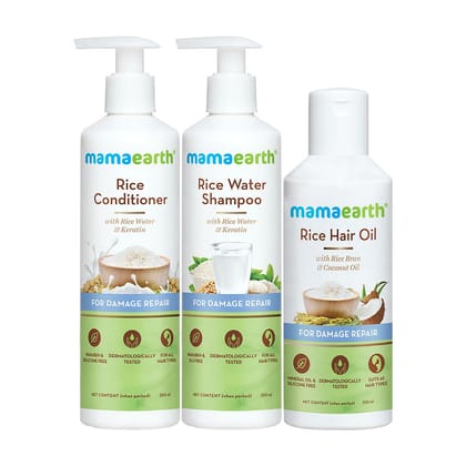 Mamaearth Rice Water Shampoo & Conditioner With Rice Hair Oil-3 pcs
