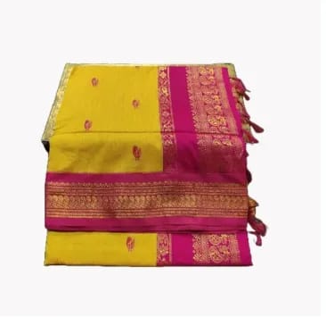 Paithani Silk Cotton Saree Mustard Yellow & Pink