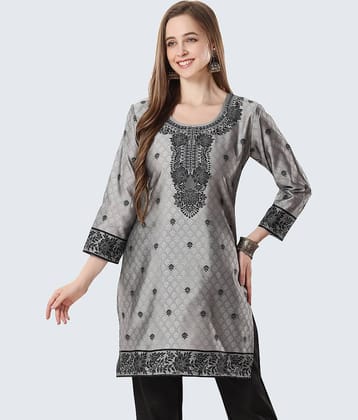 Meher Impex Art Silk Printed Straight Women's Kurti - Grey ( Pack of 1 )