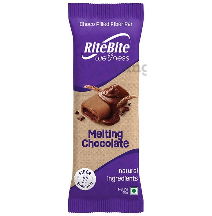 RiteBite Wellness Snack Bar Melting Chocolate | Choco Filled Fiber Bar, Natural Ingredients, Fiber Enriched, No Preservatives | 40g
