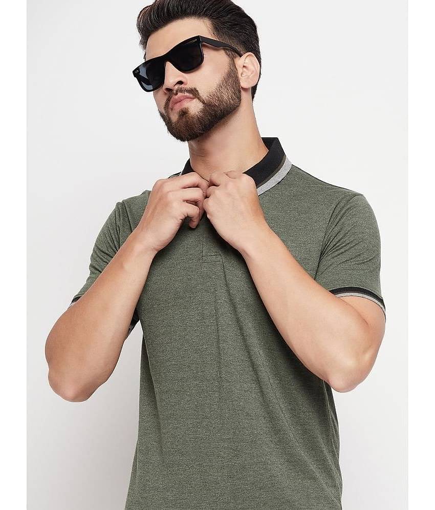 Riss Pack of 1 Polyester Regular Fit Self Design Half Sleeves Men's Polo T Shirt ( Olive )