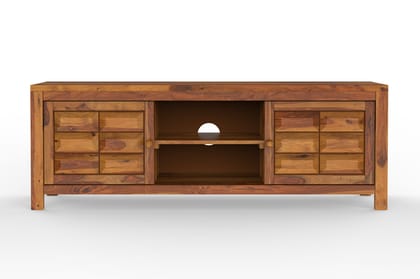 Wakeup India Sheesham Wood Tv Unit | Arcadia Solid Wood Tv unit with Storage Table | ( Light Honey Colour Finish, 1 Year Warranty )
