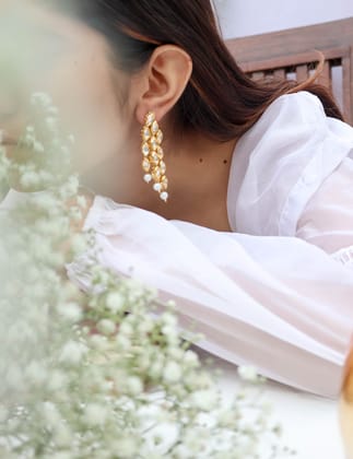 Humza Kundan Pearl Earrings-Gold