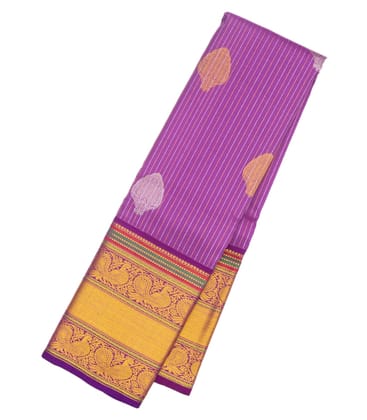 Lavender Handloom Kanchipuram Silk Saree With Stripes & Buttas-Lavander