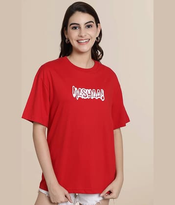 Fabflee Women Cotton Printed Oversized Fit Round Neck T-Shirt ( Red )