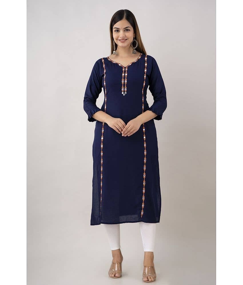 Kapadia - Navy Rayon Women's Straight Kurti ( Pack of 1 )