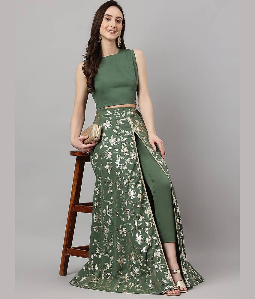 Janasya Green Crepe Straight Stitched Lehenga