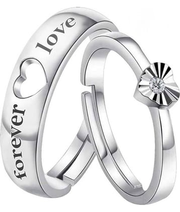 Silver Shine Silver Plated Solitaire 'Endless Love' Heart Proposal Adjustable Couple ring for Men and Women,Couple ring for Girls and Boys-2 pieces