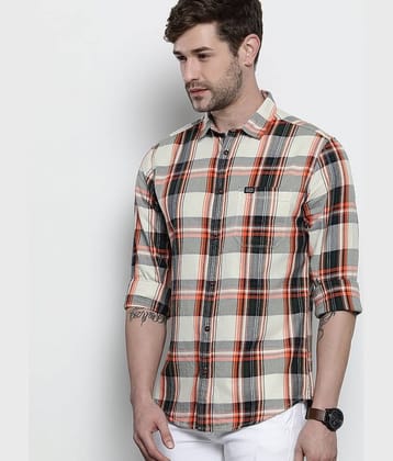 The Indian Garage Co Men Cream-Coloured Slim Fit Tartan Checked Casual Shirt