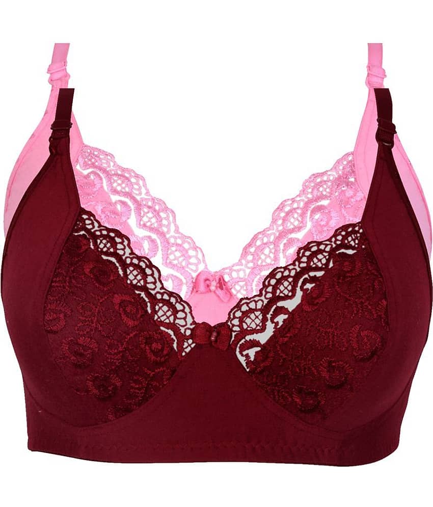 Kiran Enterprises Pack of 2 Cotton Women's Minimizer Bra ( Maroon )