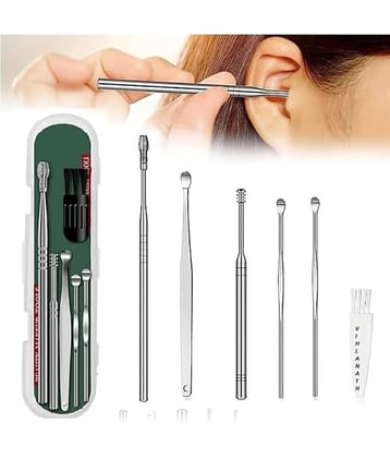 Shopeleven Stainless Steel Effective Ear Wax Cleaner Kit with a Storage Box - Set of 6 (Silver) | Remover Tool | Comfortable Ear Wax Picker | Ear Wax Cleaner for Baby and Adults | Hygiene Essentials