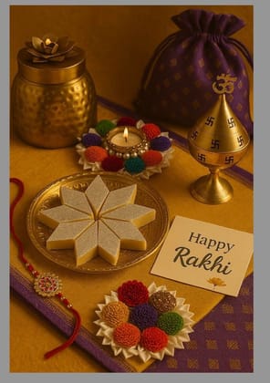 Ghasitaram's Kaju Katli Rakshabandhan Combo Box, with Rakhi, Greeting card, Roli tikka, Chawal,4 Items, 200 Grams
