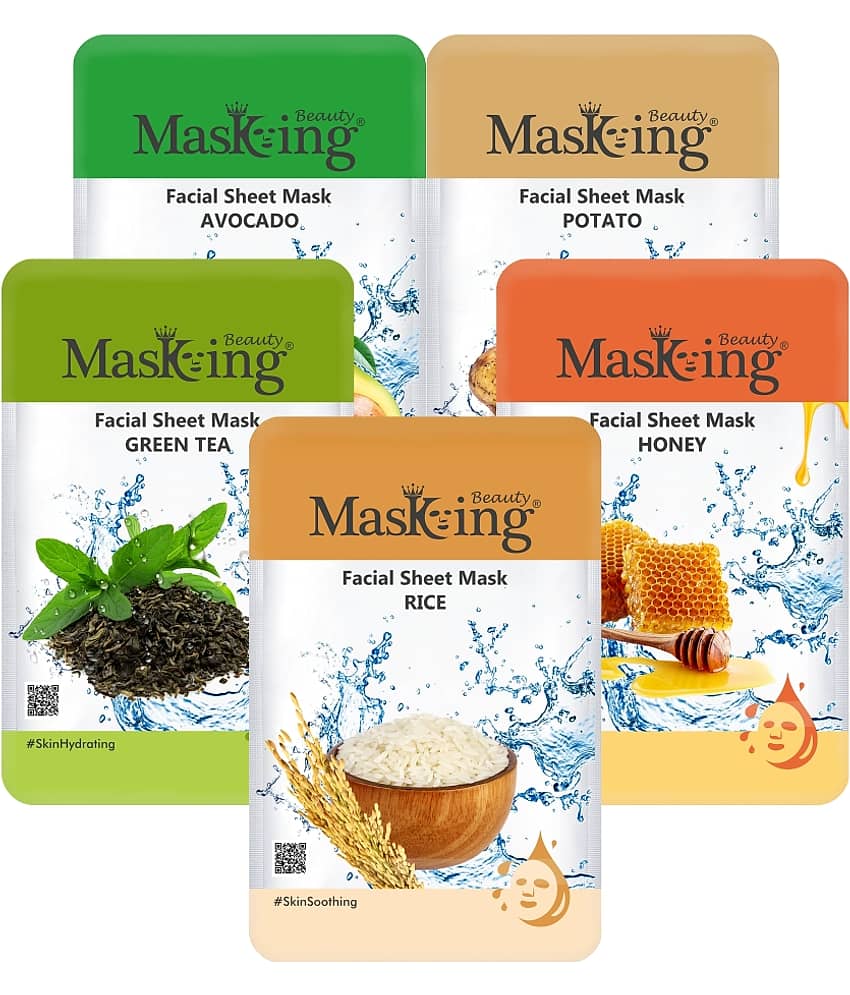 Masking Beauty Avocado Potato Green Tea Honey Rice Face Sheet Mask 100 ml Pack of 5