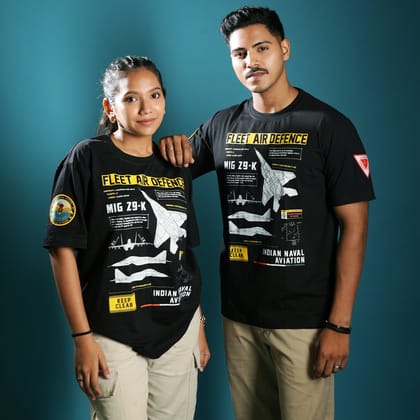 Indian Naval Aviation- Fleet Air Defence Black Oversized T-Shirt-S