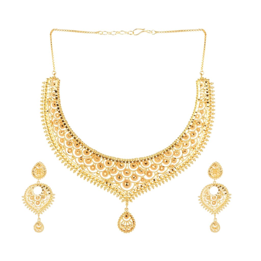 Elegant South Indian Gold Plated Bridal Choker Necklace Set with Earrings – Wedding Jewelry for Women"