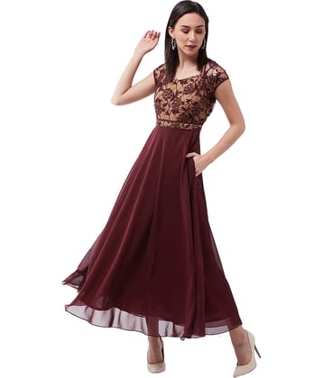 Miss Chase Women Polyester A-line Dress ( Maroon )