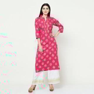 SVB Pink Colour Party Wear Foil Print Kurtis With Plazzo