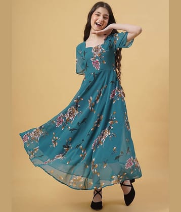 kedar fab Georgette Dress For Girls ( Pack of 1 , Teal )